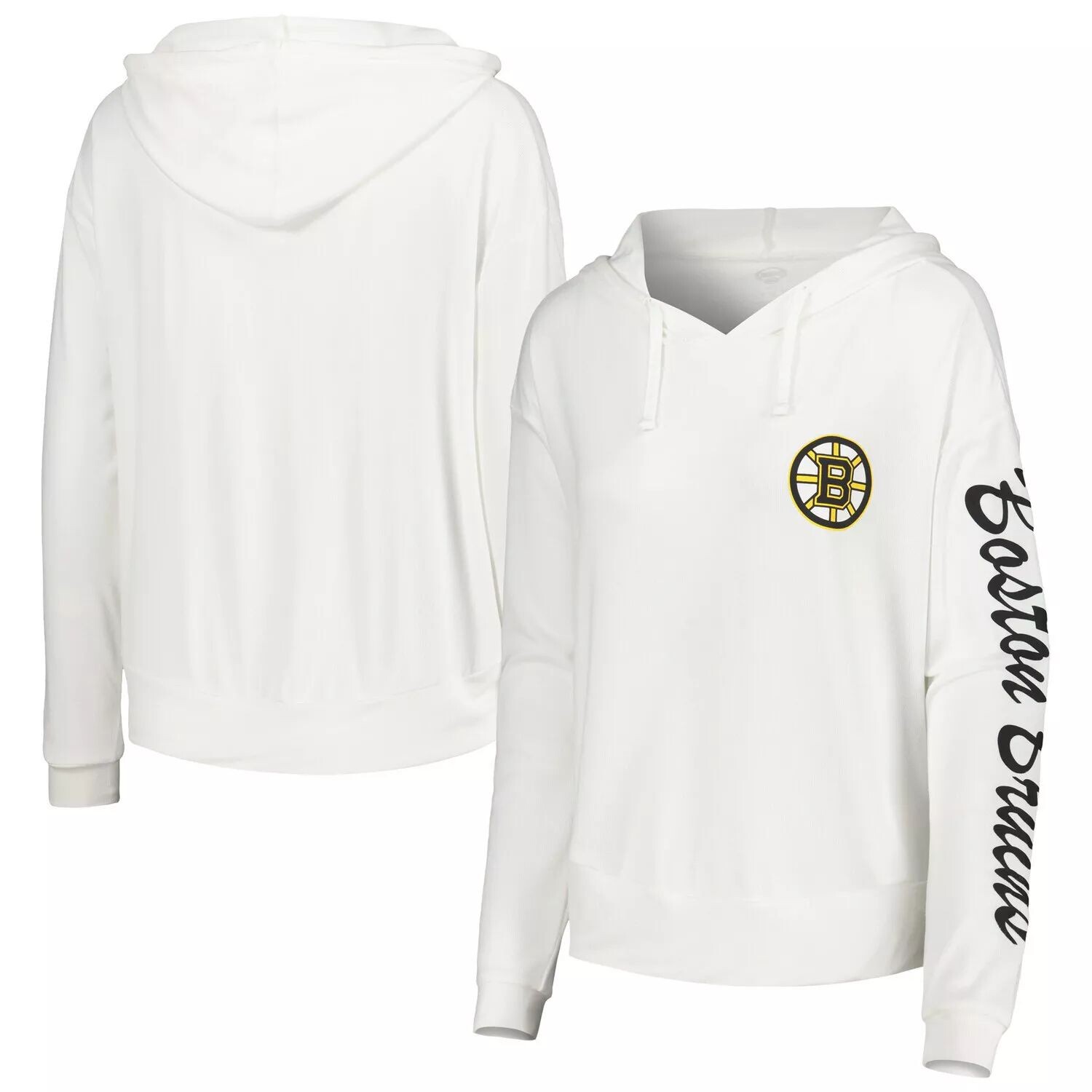 

Женская белая футболка с капюшоном и длинными рукавами Concepts Sport Boston Bruins Accord Hacci