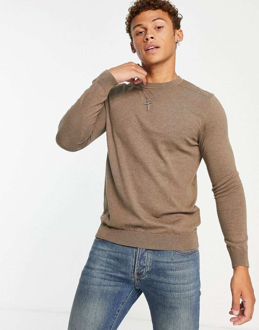 

Коричневый вязаный джемпер с круглым вырезом Selected Homme