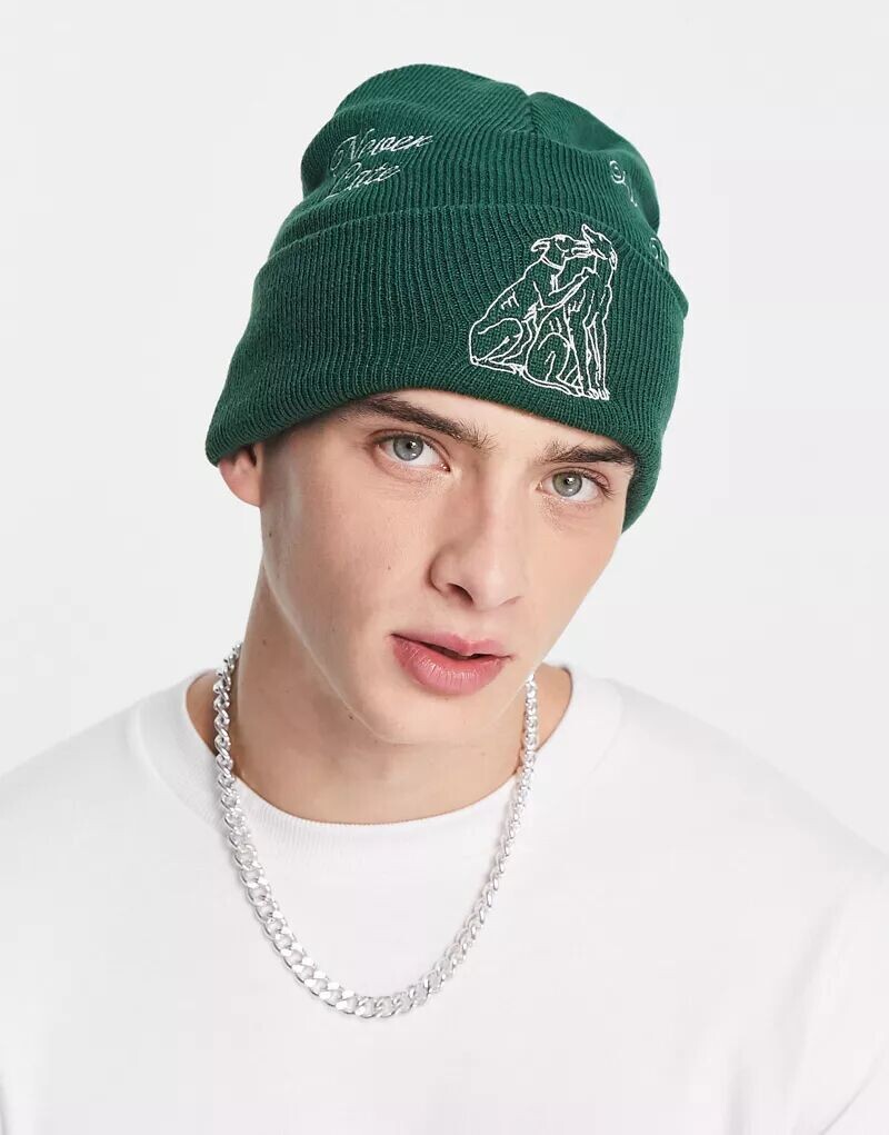 

Зеленая вязаная шапка Obey Never Late, Зеленый