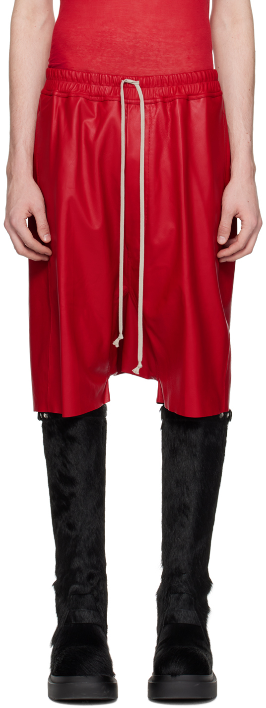 Кожаные шорты Red Rick's Pods Rick Owens хлопковые шорты карго pods rick owens черный