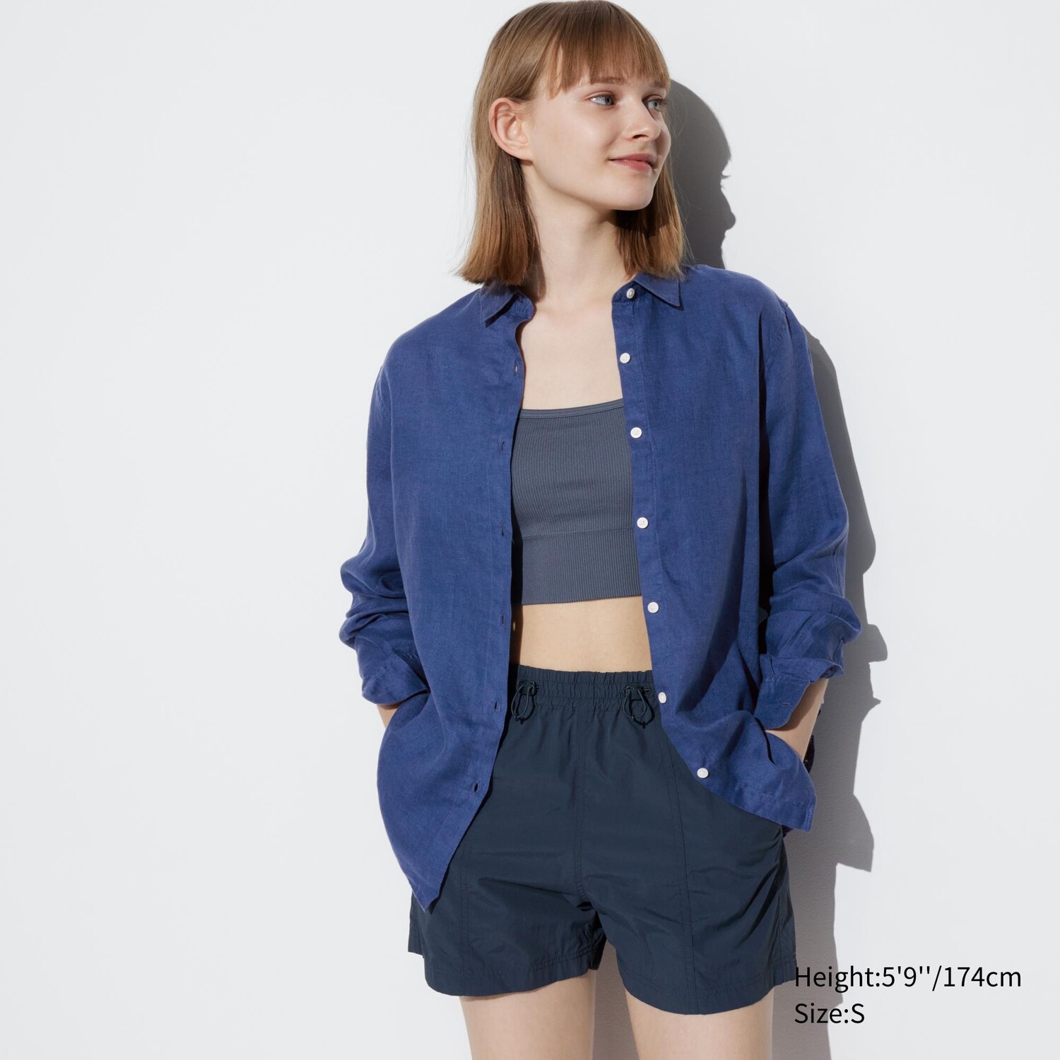 

Рубашка UNIQLO льняная премиум-класса с длинными рукавами, синий