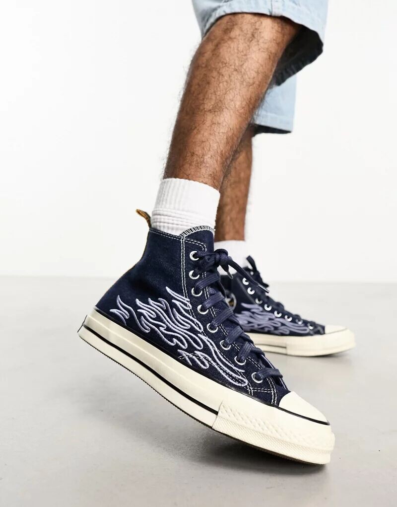 

Темно-синие джинсовые кроссовки Converse Chuck 70 Hi с пламенем