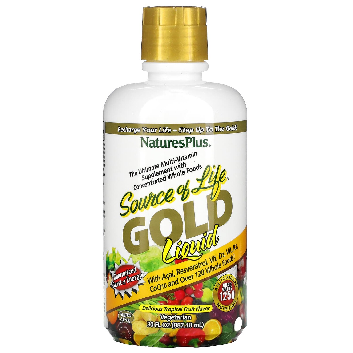 

Source of Life, Gold Liquid, мультивитаминная добавка, тропические фрукты, 887,1 мл (30 жидк. унций), NaturesPlus