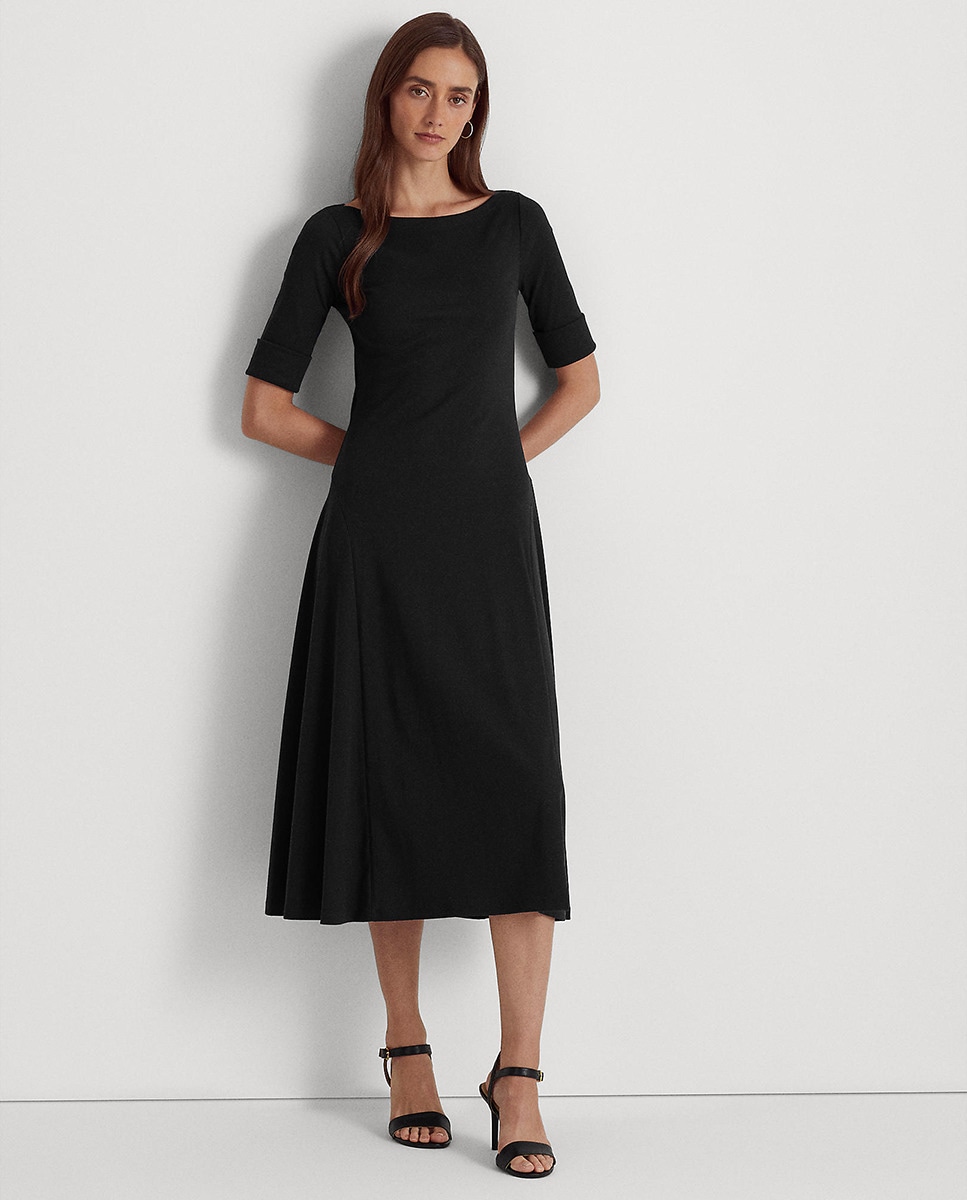 Платье миди из эластичного хлопка Lauren Ralph Lauren, черный