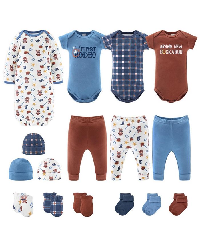 Подарочный набор Newborn Layette для мальчиков и девочек, синий, красный, Йеллоустоун, 16 основных предметов, The Peanutshell, мультиколор