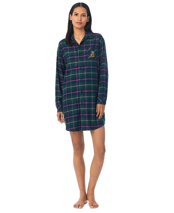 

Женская рубашка-ночная рубашка с длинными рукавами Lauren Ralph Lauren, цвет Green Plaid