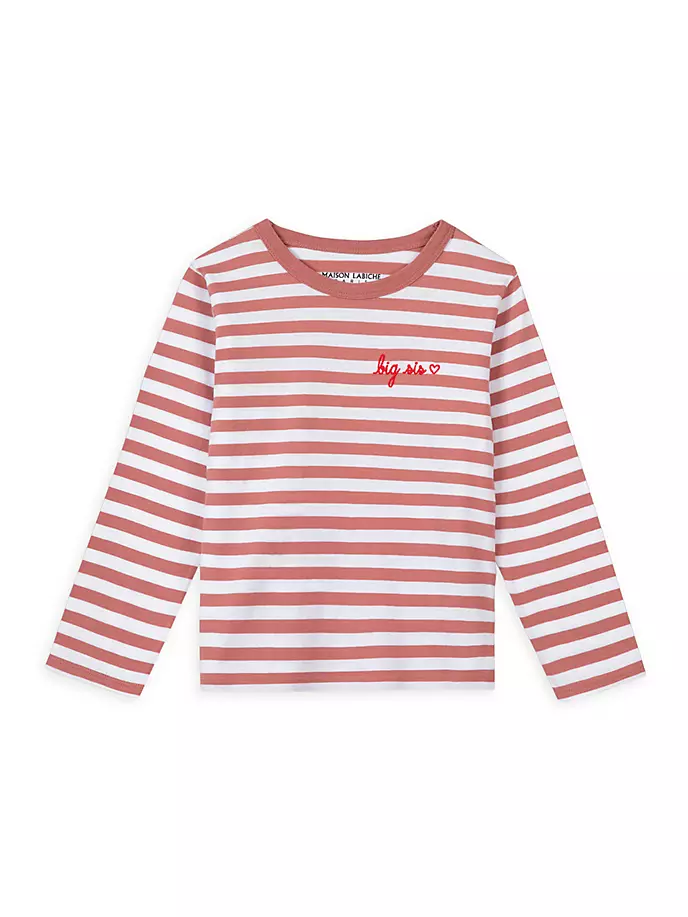 Рубашка в полоску для маленьких девочек и девочек «Большая сестра» Maison Labiche, цвет old pink stripes цена и фото