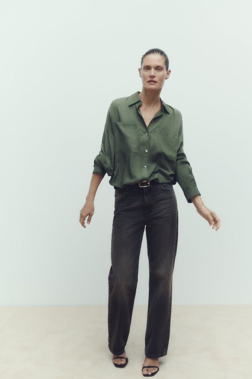 

Струящаяся рубашка оверсайз ZARA, хаки