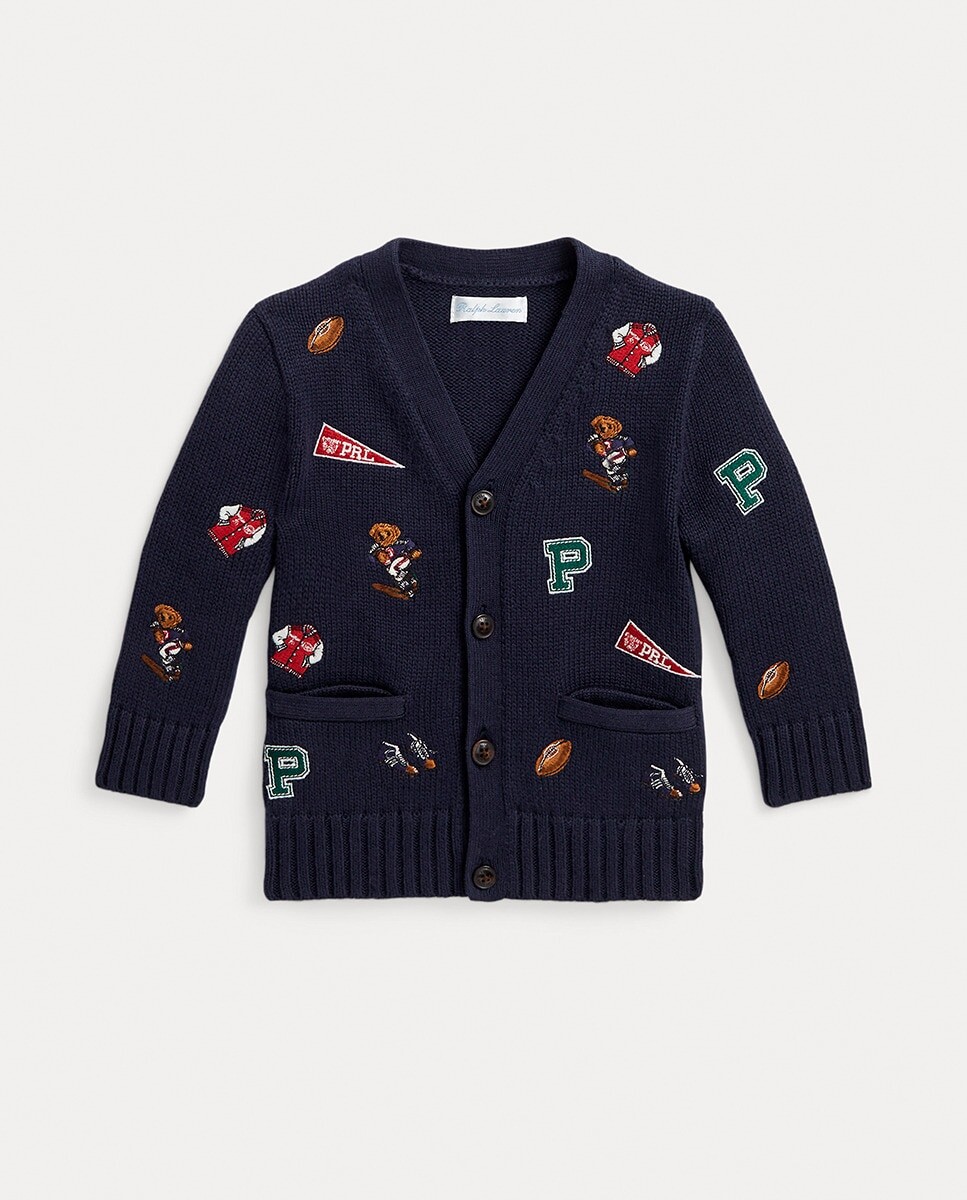 

Хлопковый кардиган для мальчика с мишкой-поло Polo Ralph Lauren, темно-синий