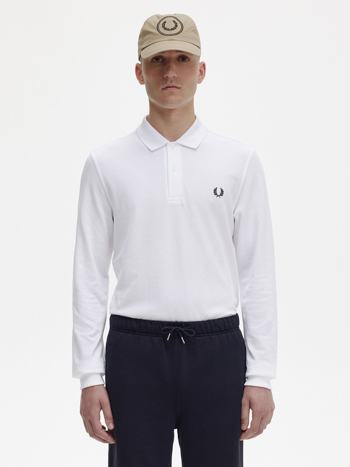 

Футболка-поло с длинными рукавами Fred Perry, белая, Белый