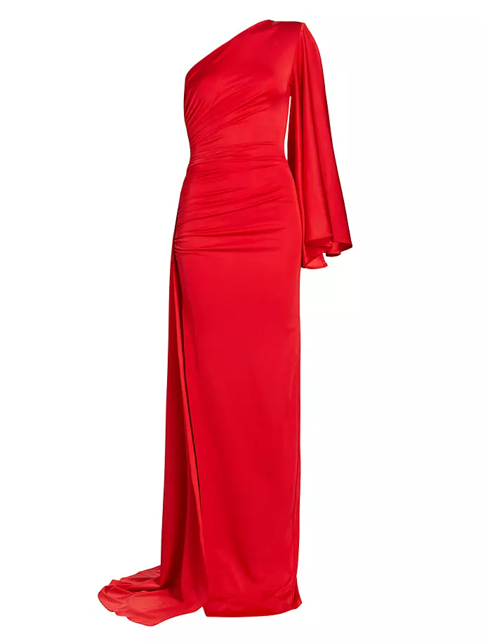 цена Трикотажное платье Leo с драпировкой на одно плечо Michael Costello Collection, красный
