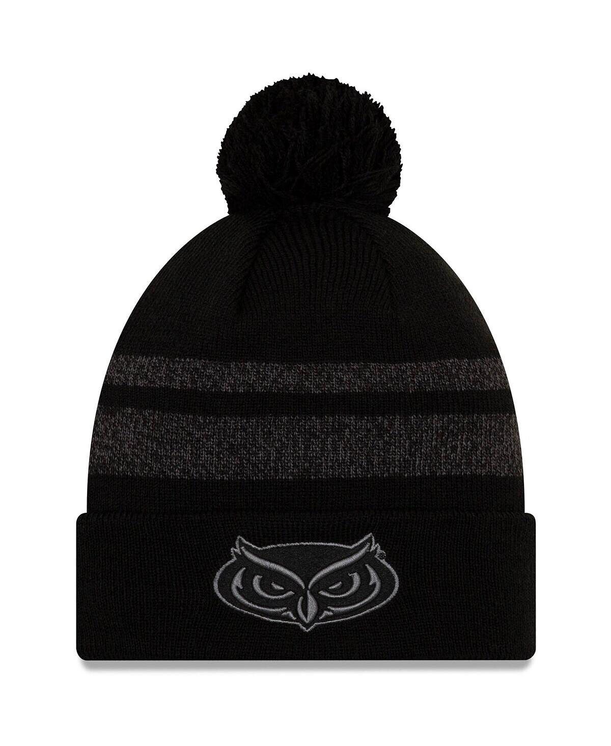 

Мужская черная, серо-бежевая вязаная шапка FAU Owls Static с манжетами и помпоном New Era