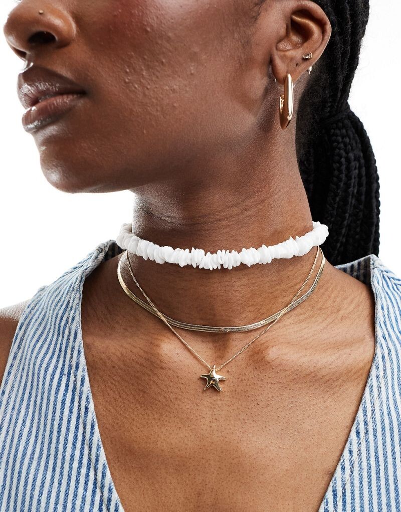 

ASOS DESIGN — Комплект из 3 золотых ожерелий с подвесками в виде морских звезд и искусственным жемчугом