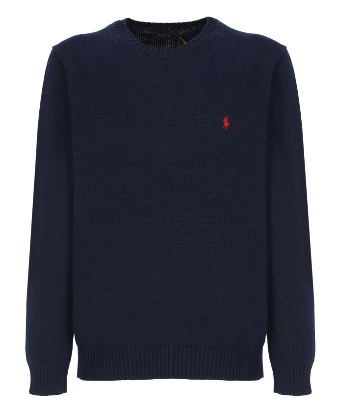 

Хлопковый свитер с культовой вышивкой в виде пони Ralph Lauren, синий