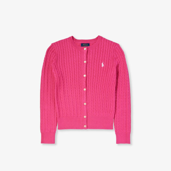 

Хлопковый кардиган косой вязки с фирменной вышивкой Polo Ralph Lauren, розовый