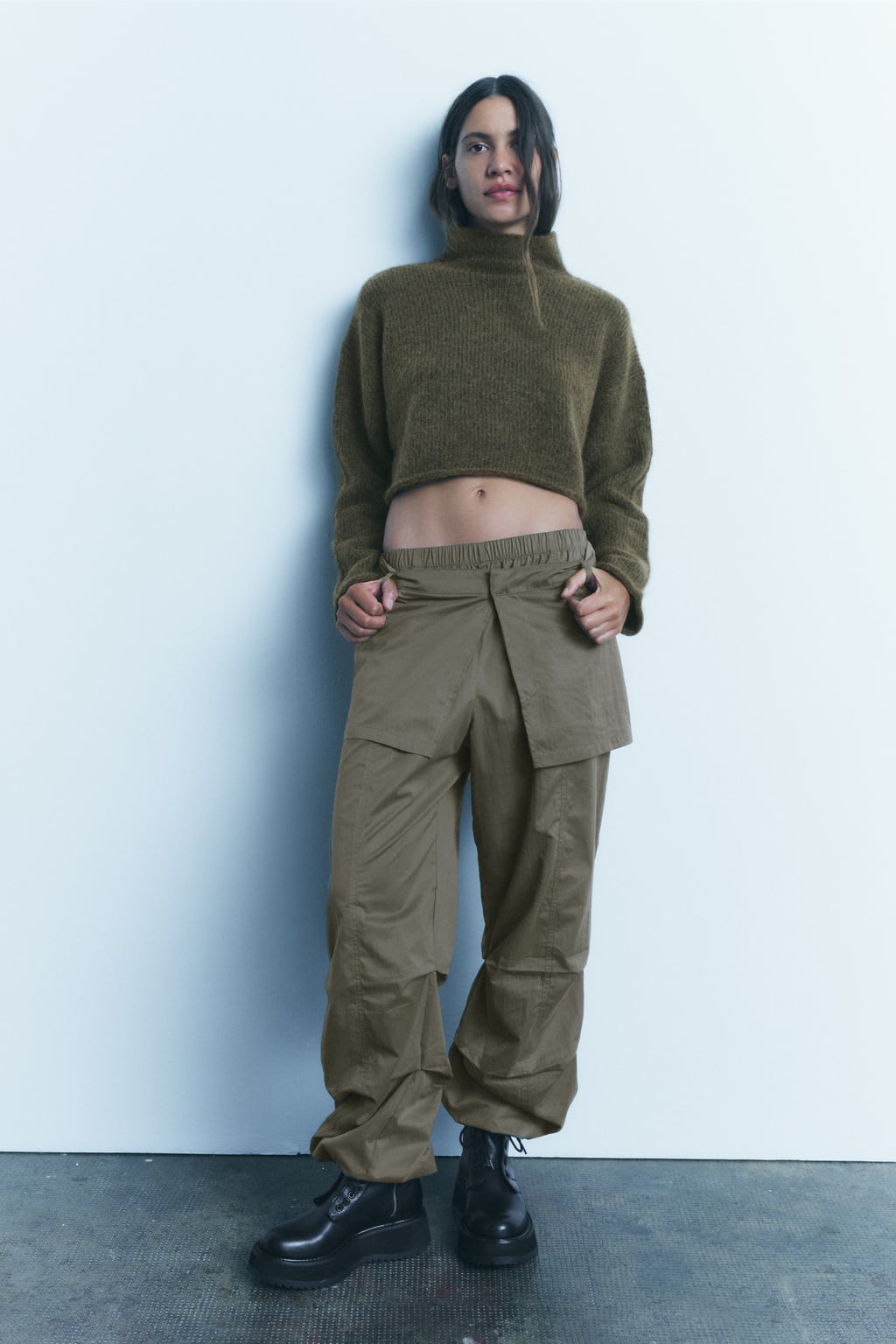

Кашемировый вязаный свитер ZARA, хаки