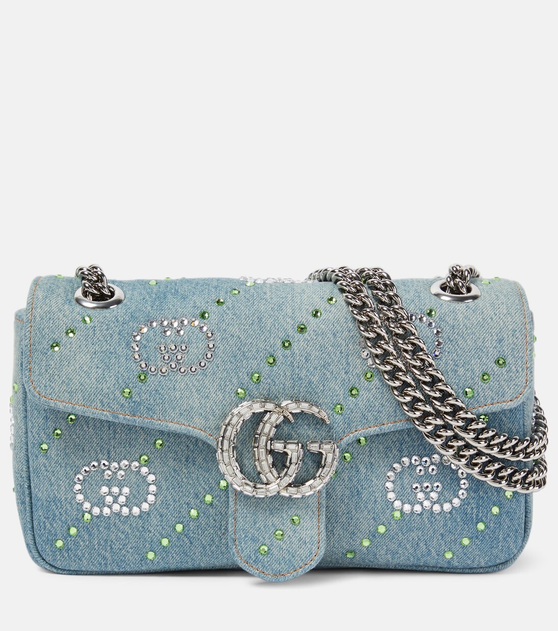 

Джинсовая сумка на плечо с декором gg marmont Gucci, синий
