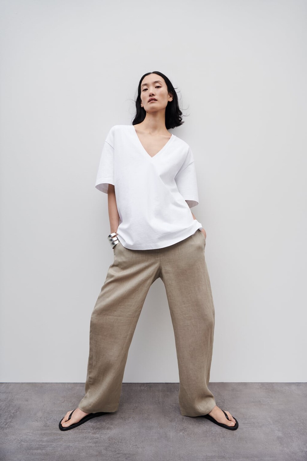 

Футболка оверсайз с выращенными рукавами ZARA, белый