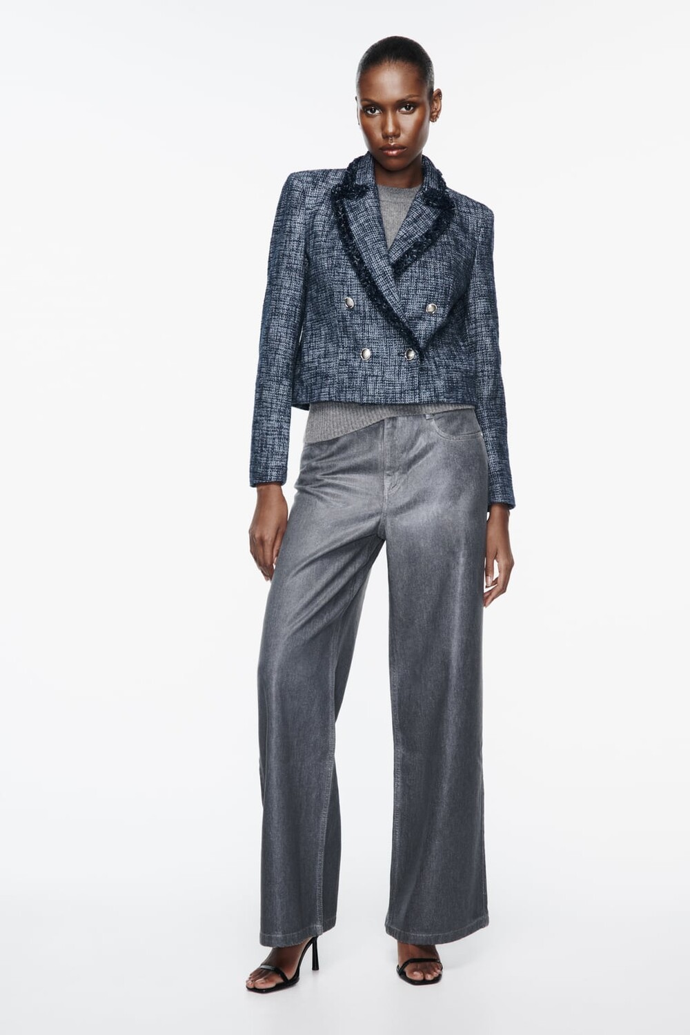 

Короткий пиджак из фактурной ткани ZARA, синий