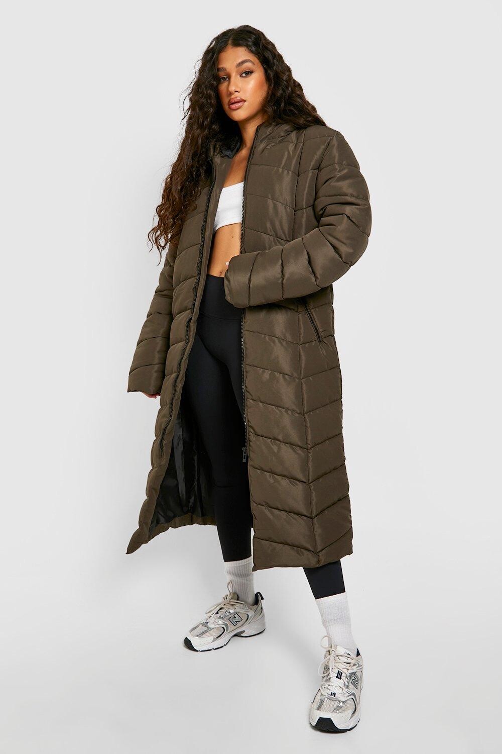 

Длинная парка с отделкой искусственного меха Boohoo, хаки