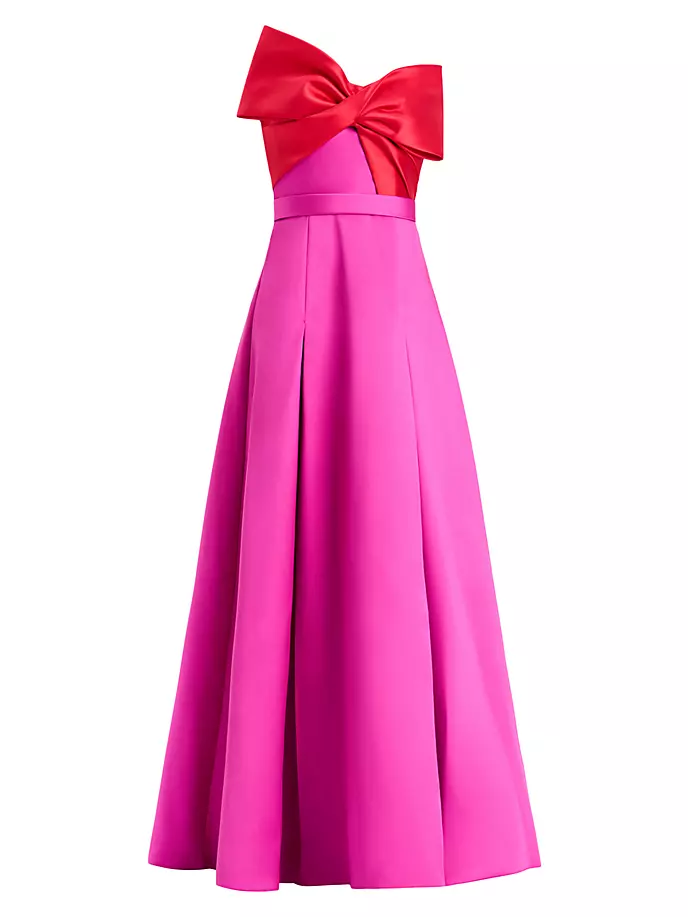 

Платье из микадо с цветными блоками и бантом Zac Posen, цвет rouge magenta