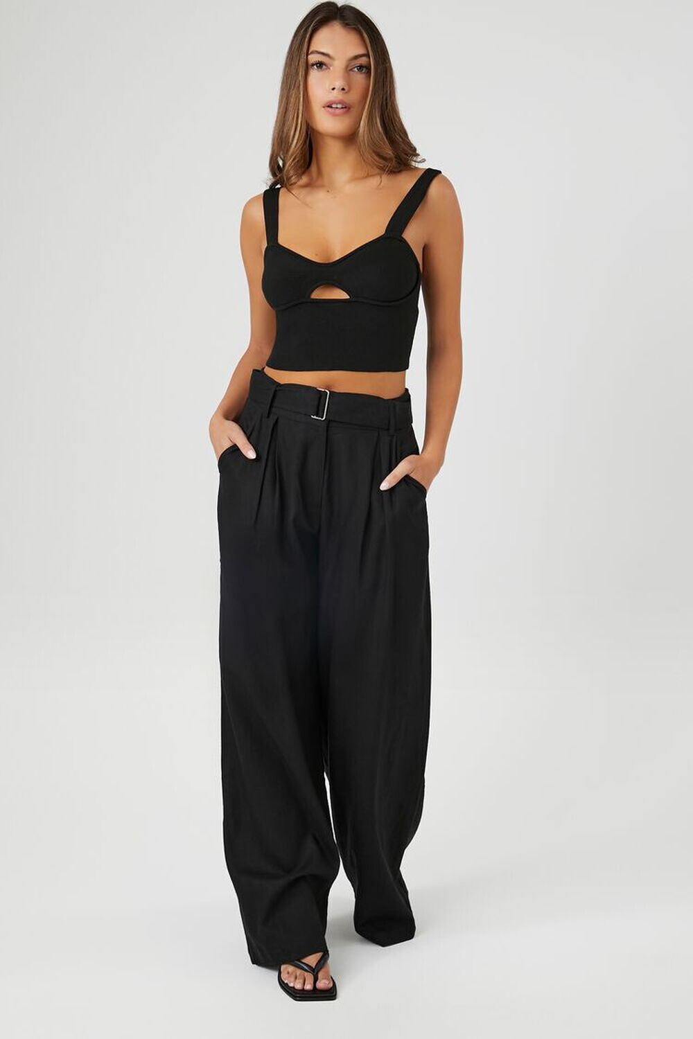 

Широкие брюки из льняной смеси Forever 21, черный