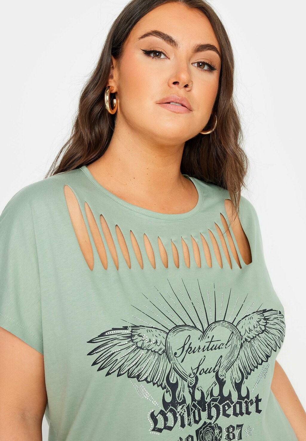 

Футболка с принтом CUT OUT SLOGAN Yours Clothing, светло-зеленый