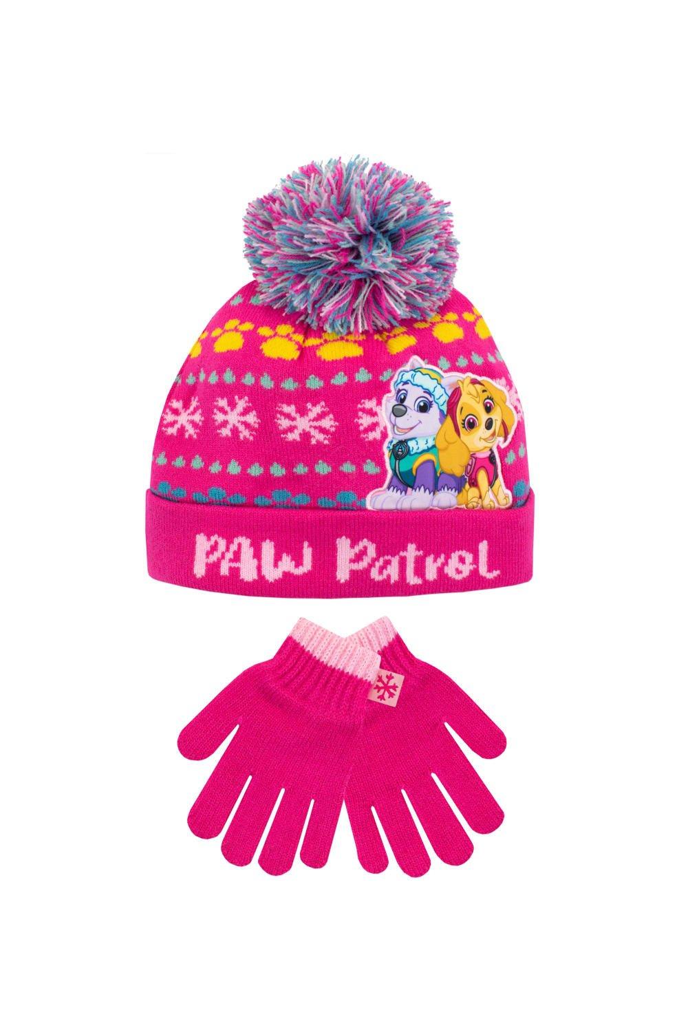 Детский комплект шапки и перчаток Paw Patrol, розовый шапка шарф комплект с помпоном мультяшная детская зимняя шапка для мальчиков и девочек детская теплая трикотажная детская шапка