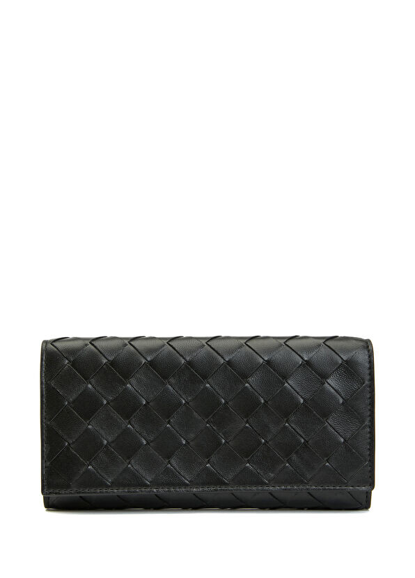 

Женский бумажник из фактурной тканой кожи Bottega Veneta, черный