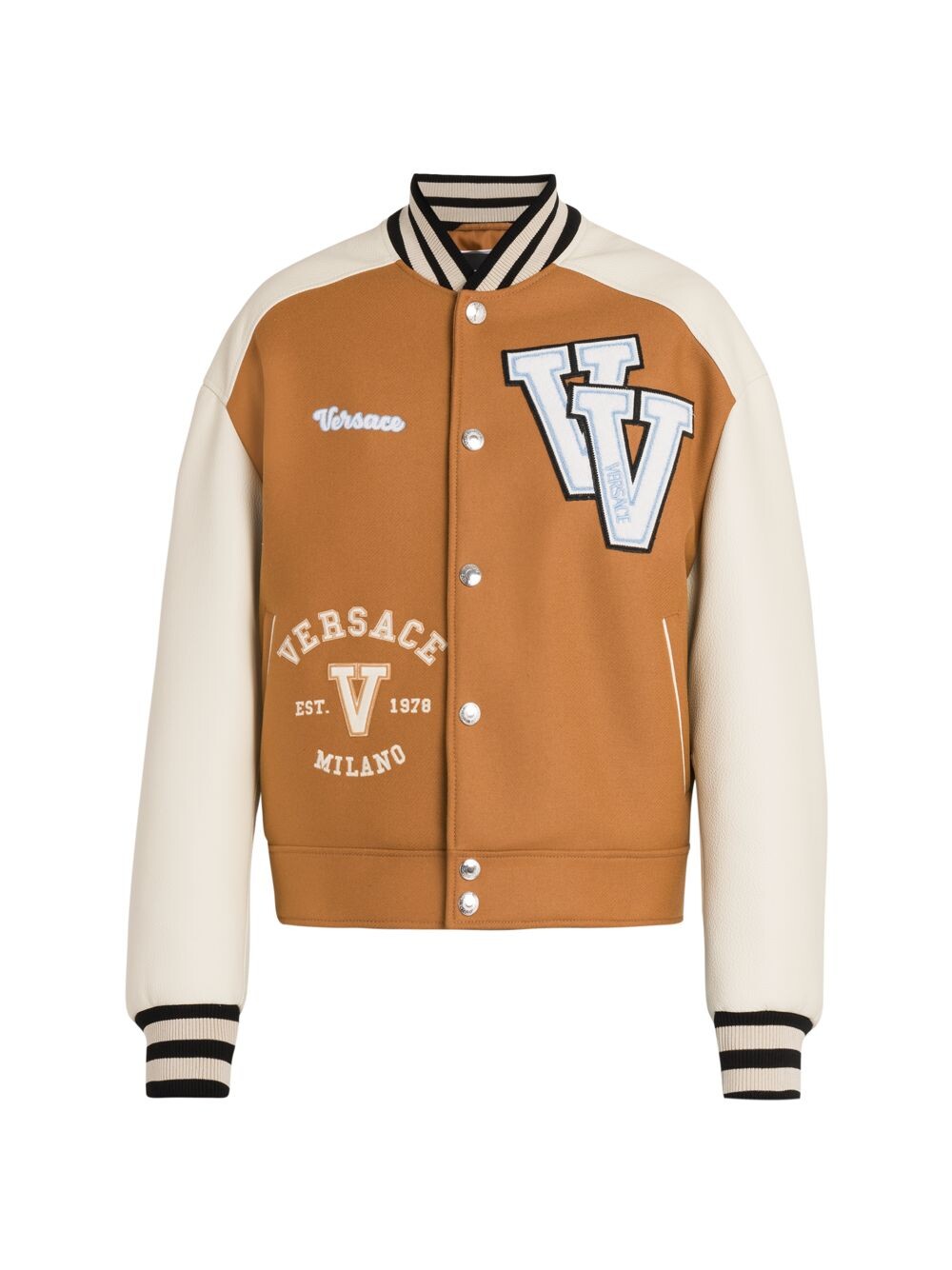 

Кожаная куртка-блузон с нашивкой-логотипом Versace, белый