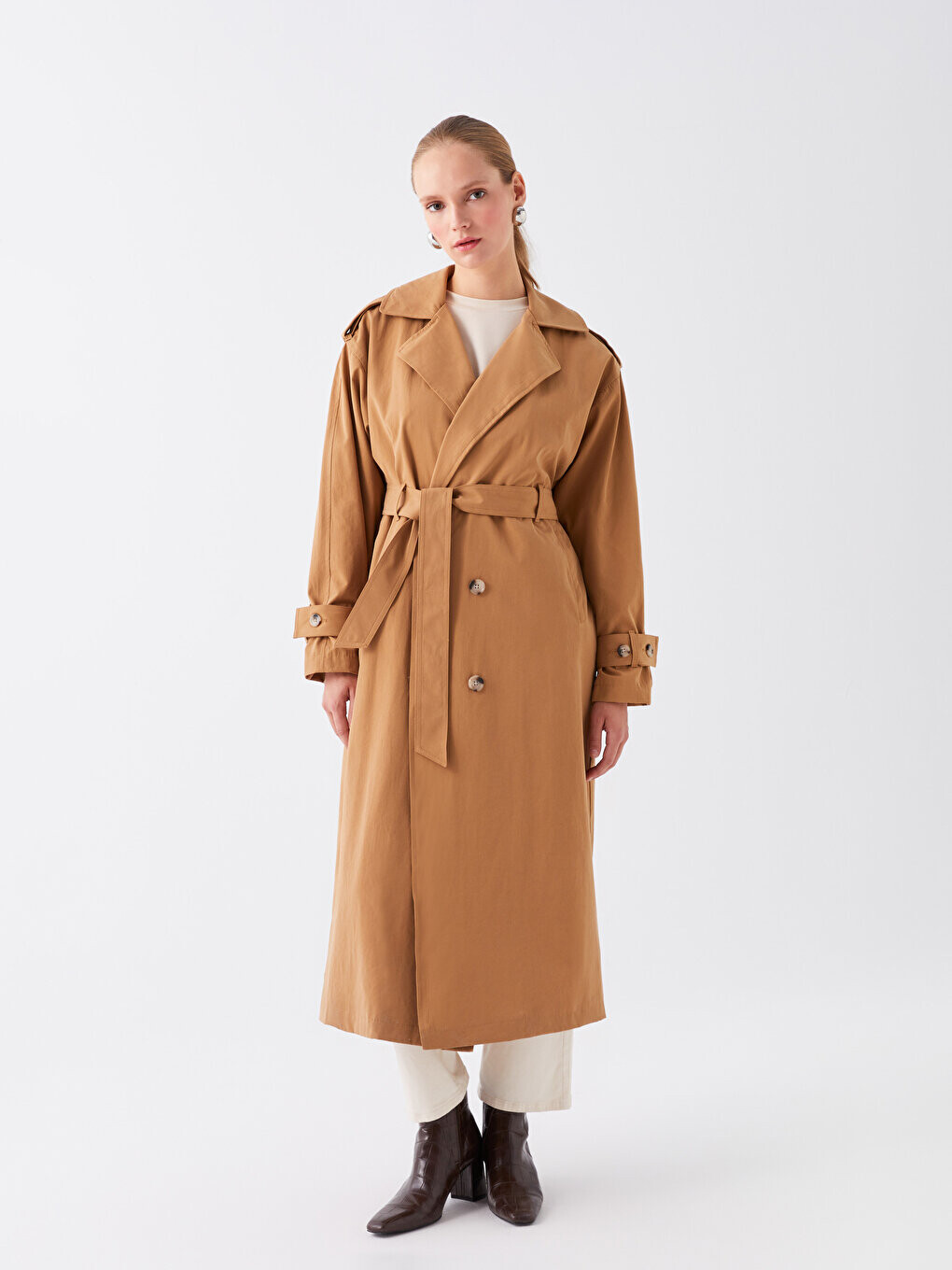 

Женский однотонный плащ с воротником-жакетом LCW Modest