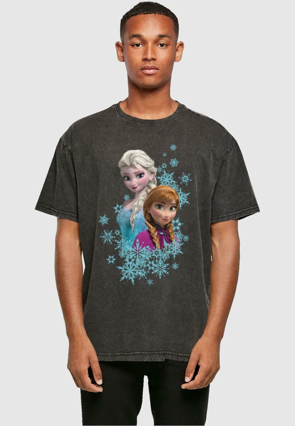 

Футболка с принтом FROZEN ELSA AND ANNA SISTERS ACID WASHED ABSOLUTE CULT, цвет black