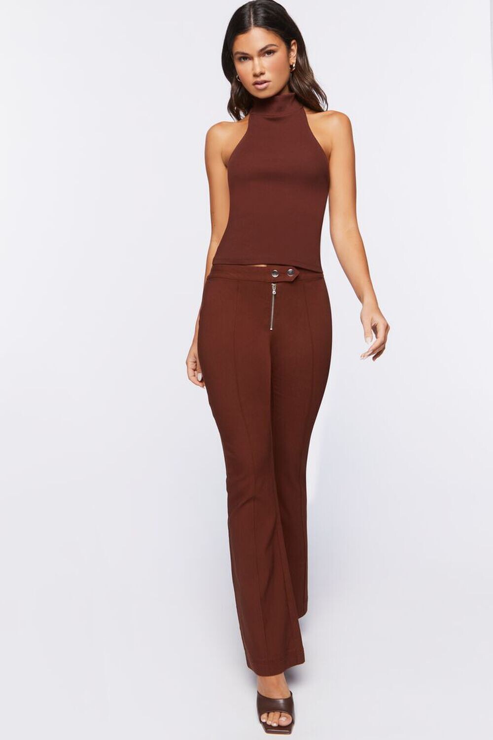 

Облегающие трикотажные брюки-клеш Forever 21, шоколадный, Коричневый