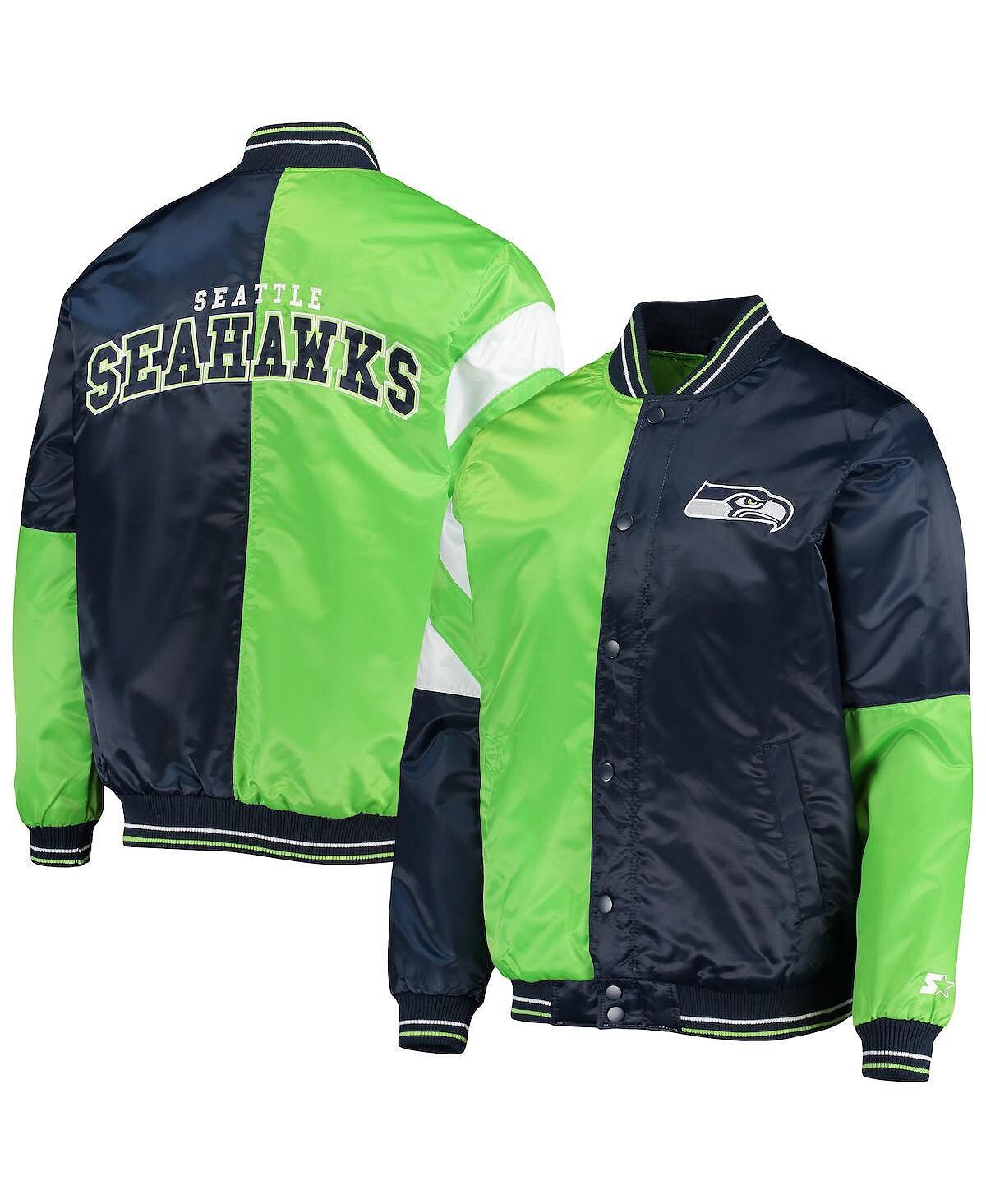 

Мужская темно-синяя, неоново-зеленая куртка Seattle Seahawks Leader Varsity Satin Full-Snap Jacket Starter, Зеленый