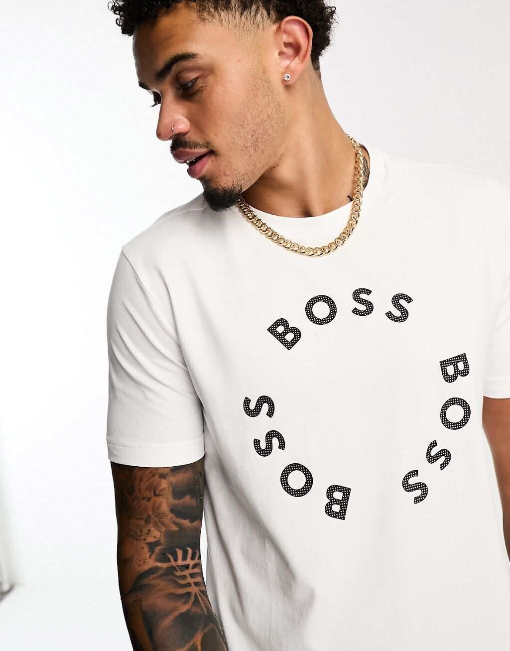 

Белая футболка BOSS Green Tee 4 с круглым логотипом