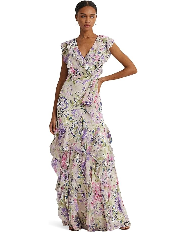 

Платье LAUREN Ralph Lauren Floral Ruffle-Trim Georgette Gown, кремовый