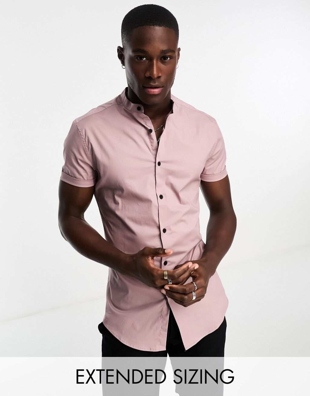 

Сиреневая рубашка скинни grandad ASOS DESIGN