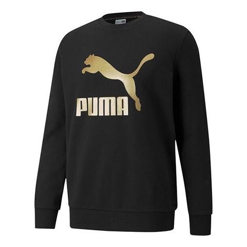 Толстовка PUMA Classics Logo Crew Bronzing Large Logo Sports Round Neck Pullover Black, черный