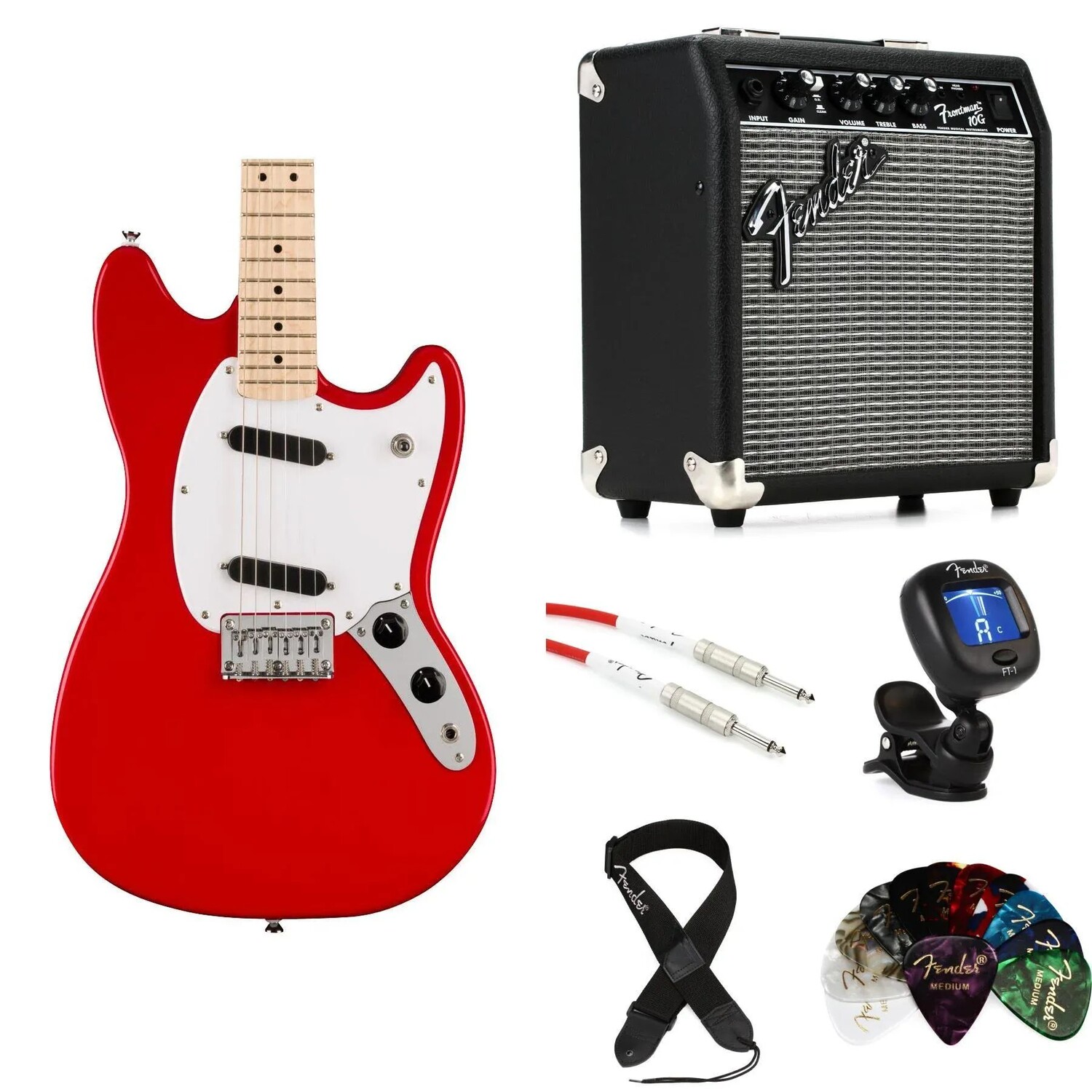 

Комплект электрогитары Squier Sonic Mustang Solidbody и усилителя Fender — Torino Red