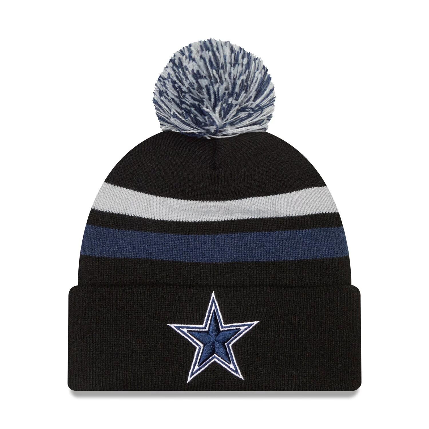 

Мужская черная вязаная шапка New Era Dallas Cowboys с манжетами и помпоном