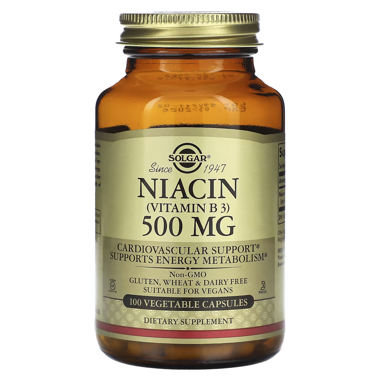 цена Ниацин витамин B3 Solgar 500 мг, 100 растительных капсул