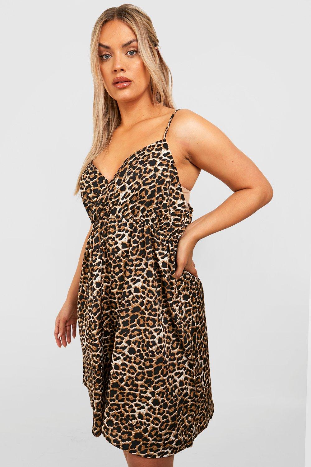 Сарафан с леопардовым платьем plus Boohoo, леопардовый сарафан с леопардовым принтом 44 размер