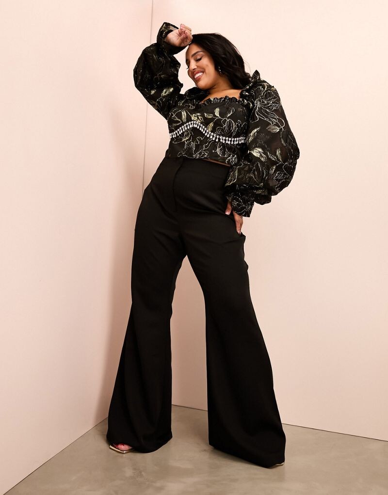 

Черные сексуальные брюки-клеш ASOS LUXE Curve
