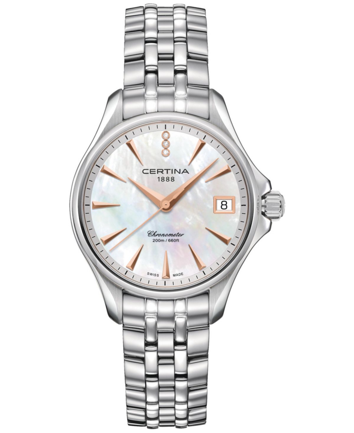 Женские швейцарские часы DS Action Diamond Accent из нержавеющей стали с браслетом, 34 мм Certina, белый certina c610010993