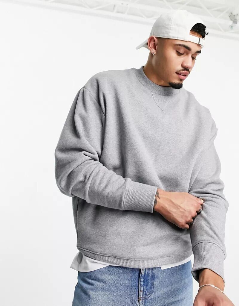 

Серый меланжевый тяжелый свитшот оверсайз ASOS