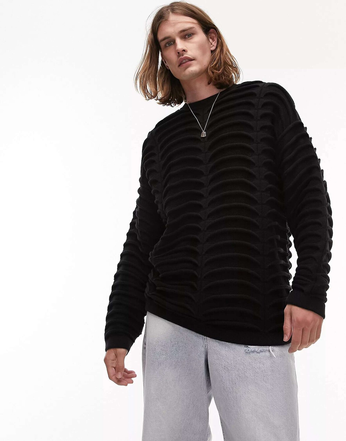 

Черный фактурный джемпер Topman
