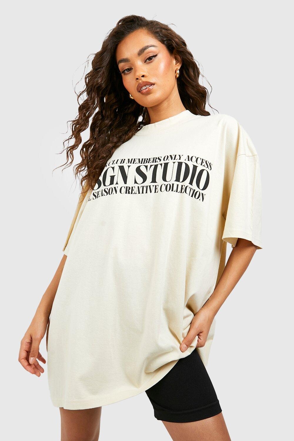 

Футболка оверсайз dsgn studio members club Boohoo, песочный, Бежевый