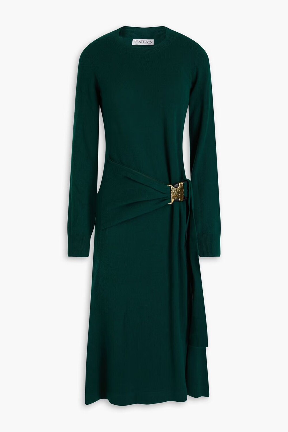 

Шерстяное платье миди с пряжками Jw Anderson, зеленый лес