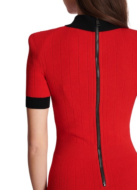 

Трикотажное платье-поло в рубчик Balmain, красный