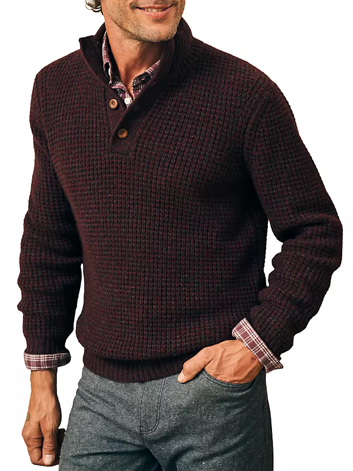 

Свитер из смесовой шерсти на пуговицах спереди Faherty Brand, цвет maroon rock marl